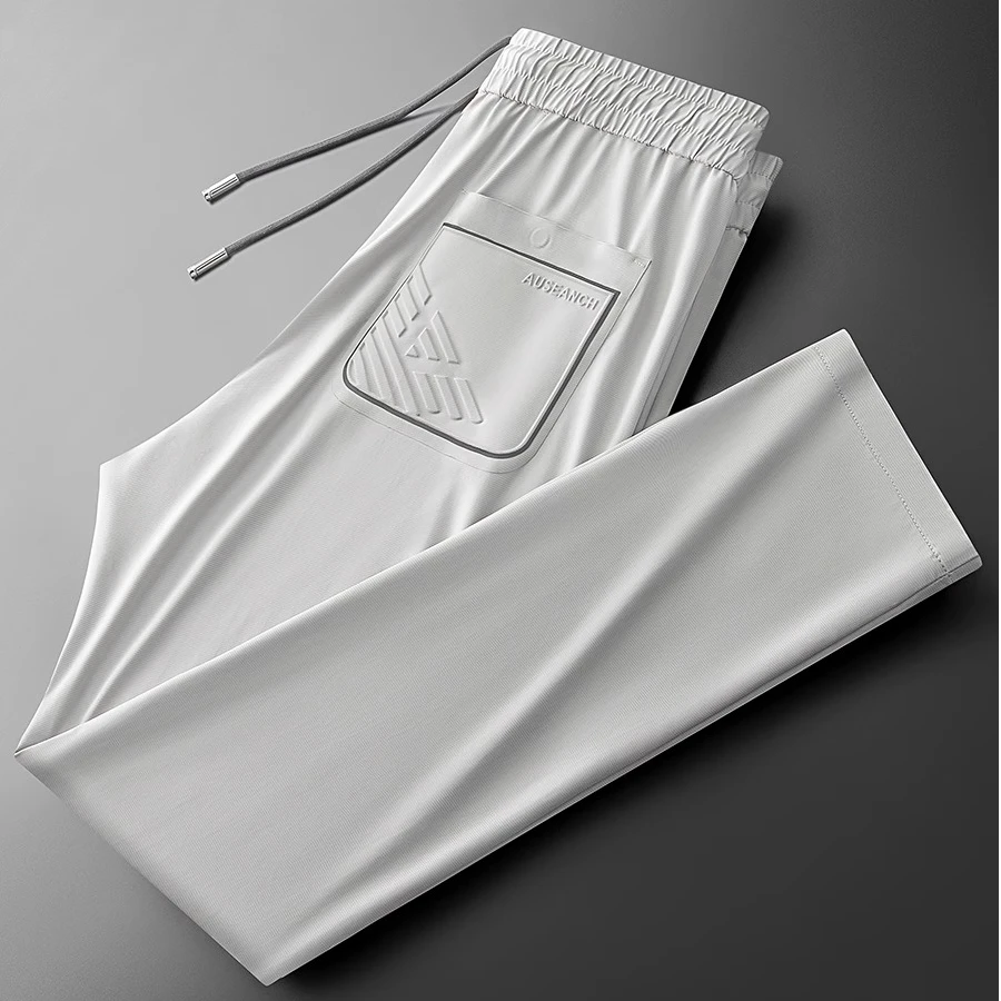 巴康波劳  夏季顺滑抗皱冰丝裤子立体压胶修身运动小直筒休闲裤男