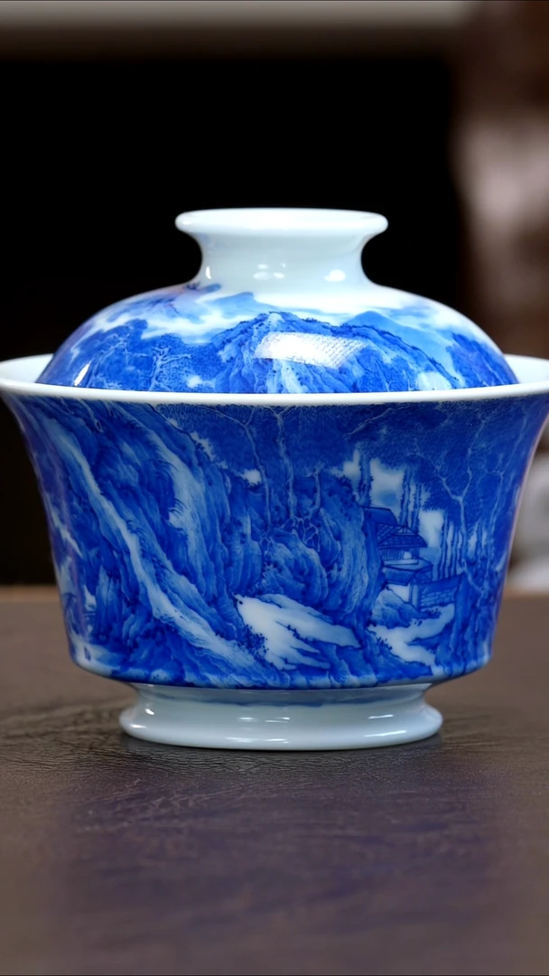 青山秋雨山静盖碗陶瓷