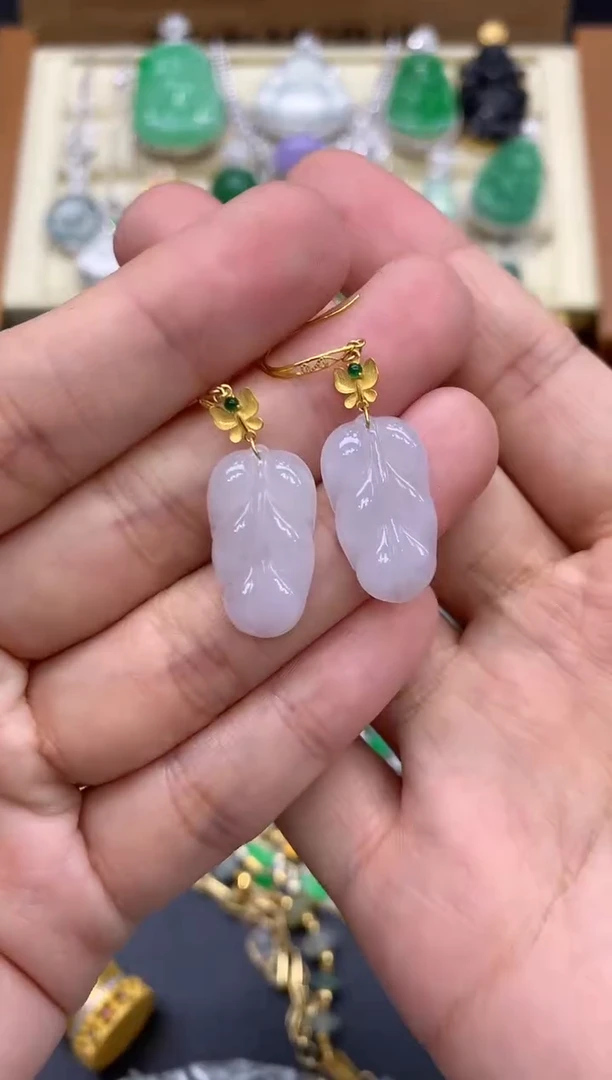 翡翠18K金镶嵌耳饰223-中国好珍宝