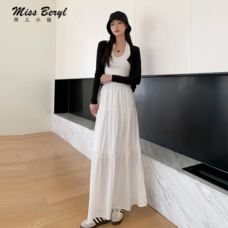 甜美蛋糕裙女层次感A字长裙休闲百搭长裙662