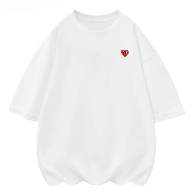 【爱心刺绣】美式短袖中长款潮流T恤女显瘦宽松休闲气质高级感纯棉