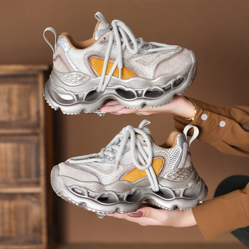 水钻新款老爹鞋女厚底增高2025秋季透气休闲运动鞋显高松糕小个子