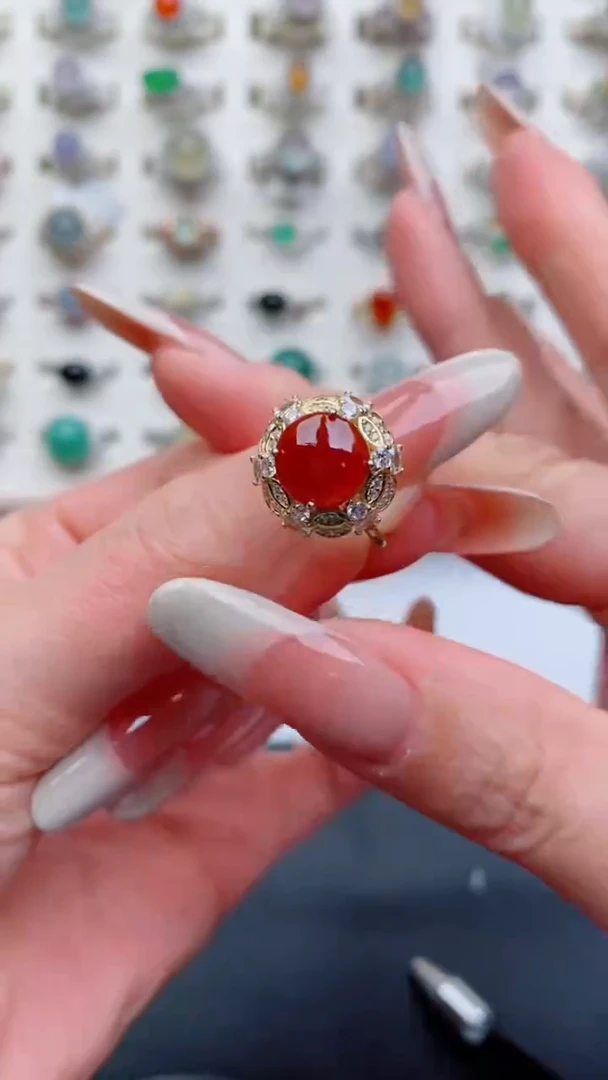 银S925镶嵌戒指翡翠...