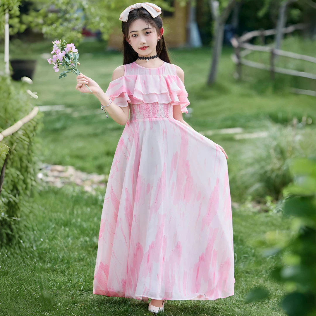 女童连衣裙2025新款夏季儿童洋气时髦小女孩公主裙夏装雪纺沙滩裙