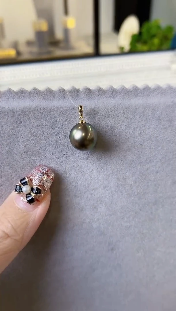 【闪购商品】海水珍珠吊坠(不含链)18K金镶嵌10-11大溪地黑珍珠吊坠