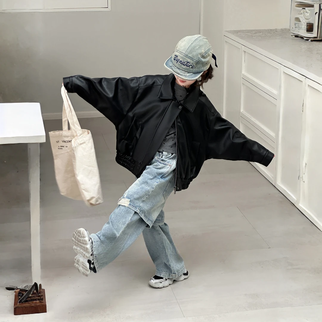 古小南同款儿童皮衣2025秋季新款防风男童女童皮夹克洋气休闲外套