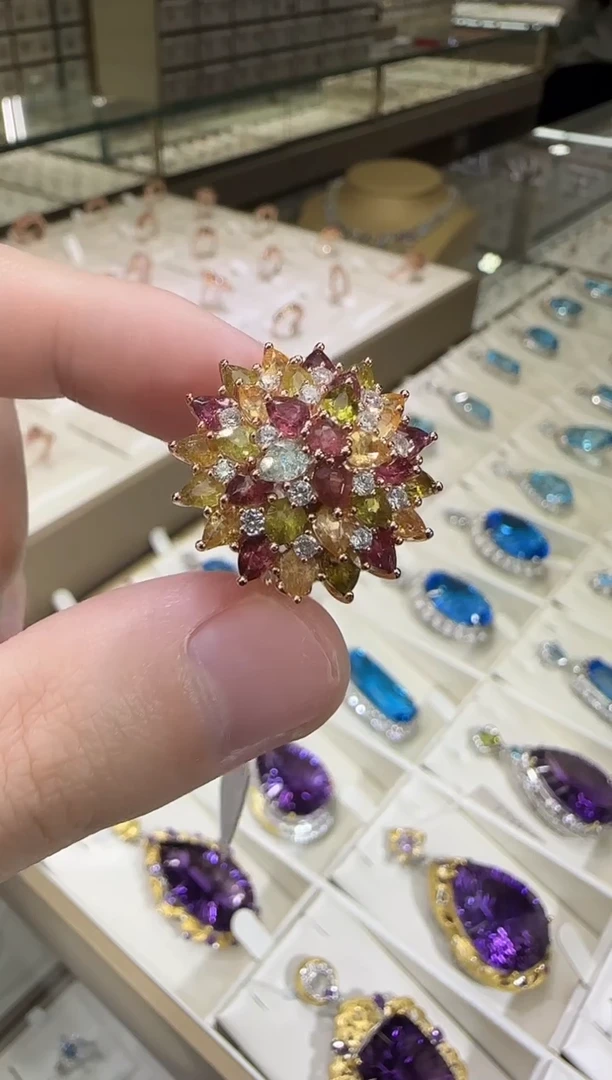 银S925镶嵌戒指碧玺满天星设计款多样性发一件