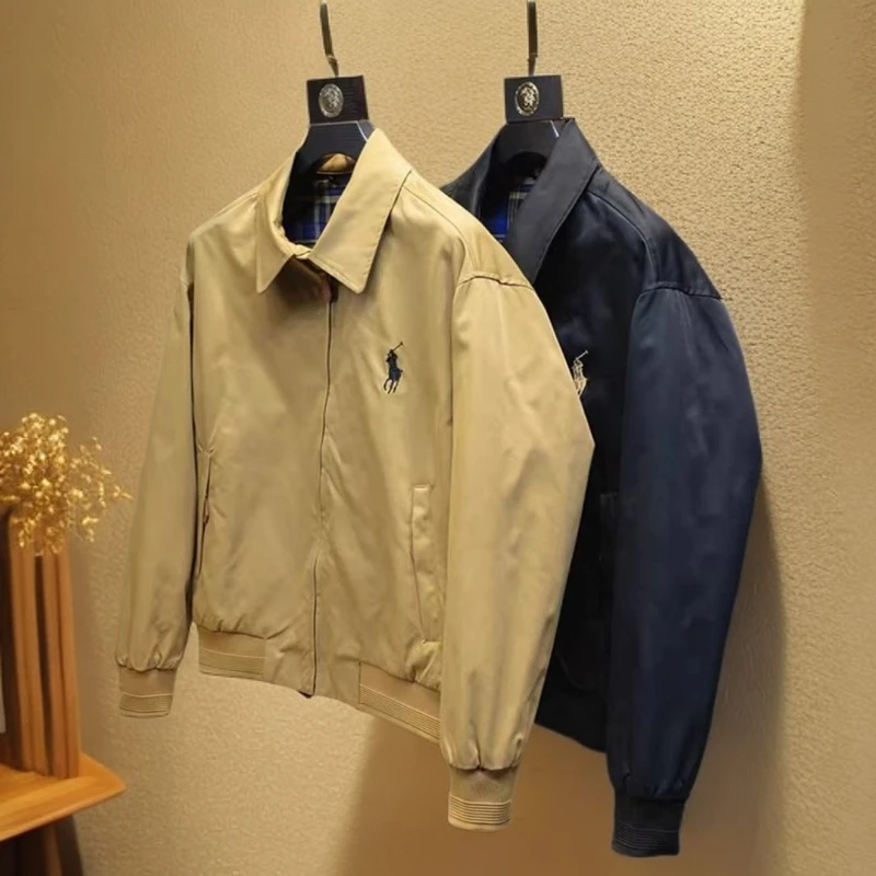 欧洲站春秋新款潮牌绣标衬衫领男士修身夹克高级感商务休闲外套男