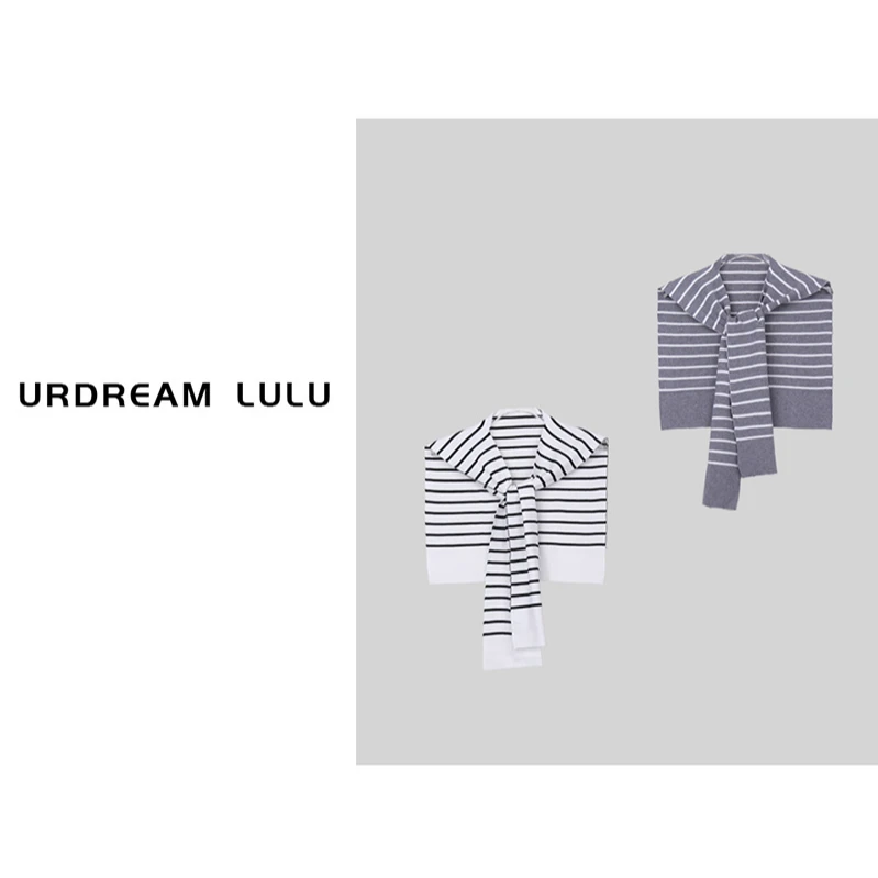 [曲线回廊] 早秋法式条纹针织披肩女氛围感时尚百搭围巾-P00322