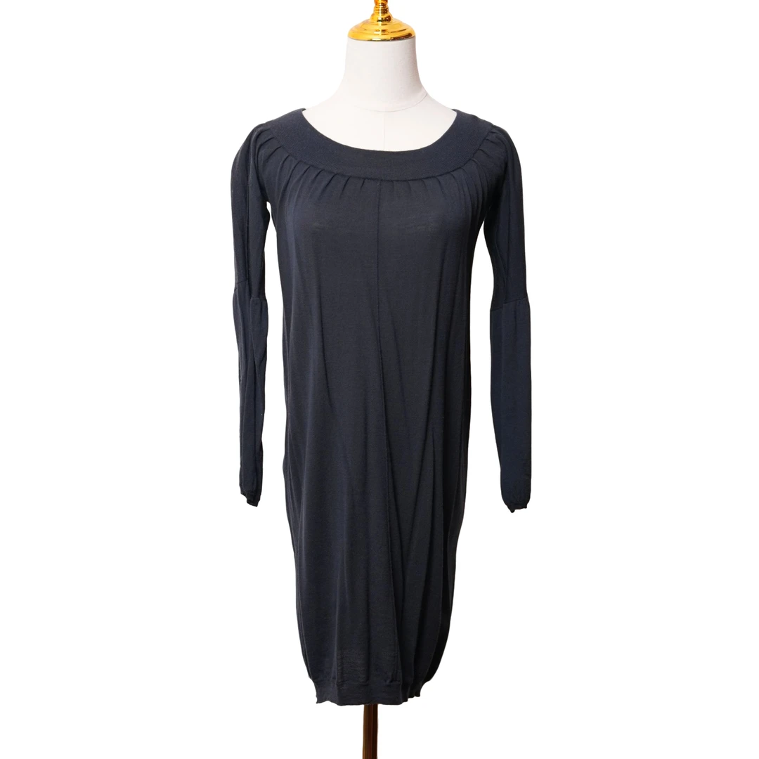 柏总衣橱 | 深蓝色大圆领长袖连衣裙 MS071