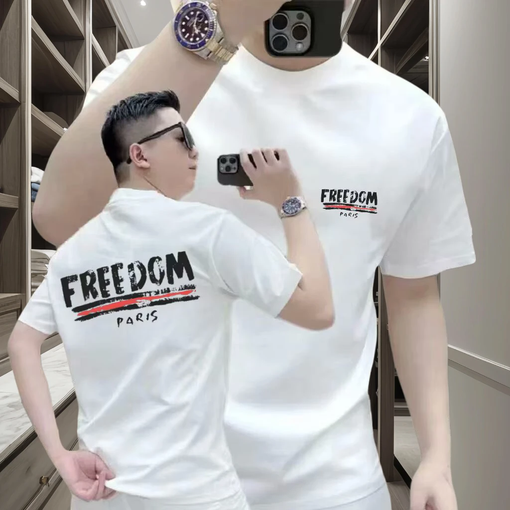 2025夏季短袖T恤时尚纯棉透气字母印花潮流圆领百搭体恤短袖男士