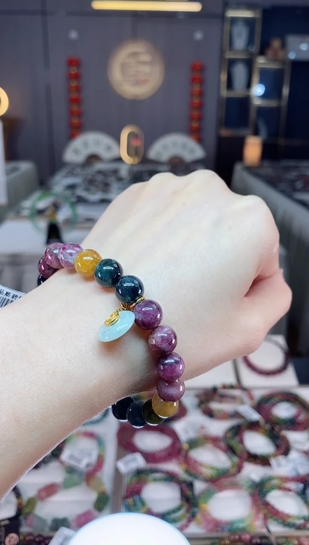 未镶嵌老矿碧玺色标彩虹单圈手串9mm+碧玺dan多样性发货一条