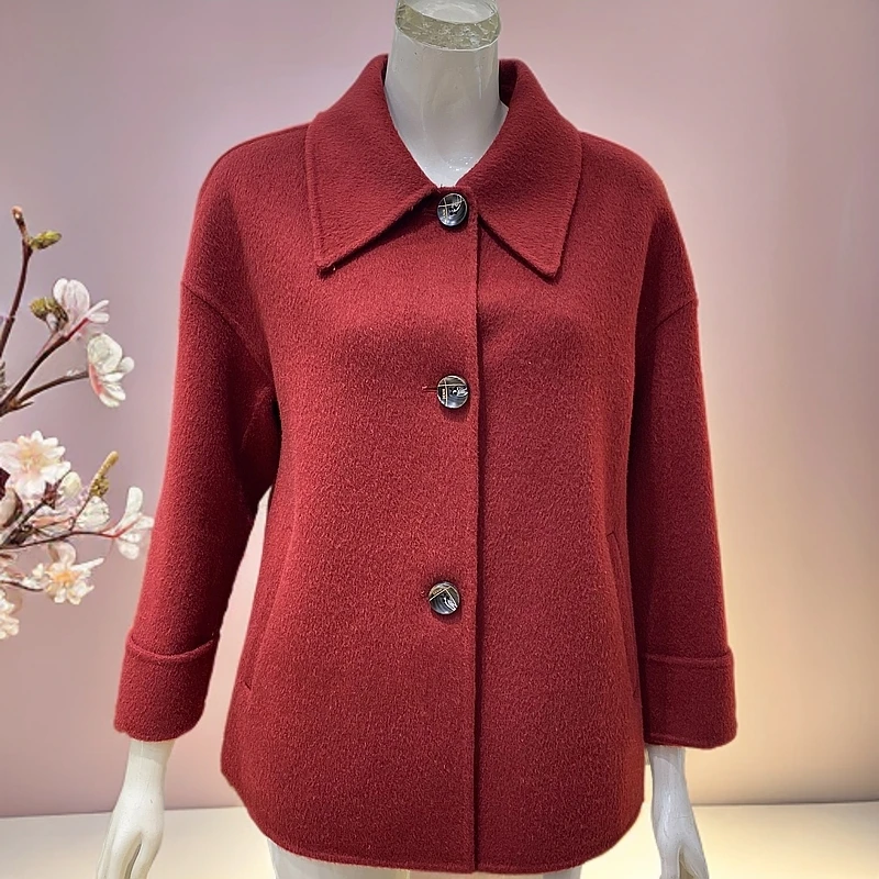 时尚毛外套8118气质女款安哥拉红色灰色翻领洋气显瘦秋冬双面短款