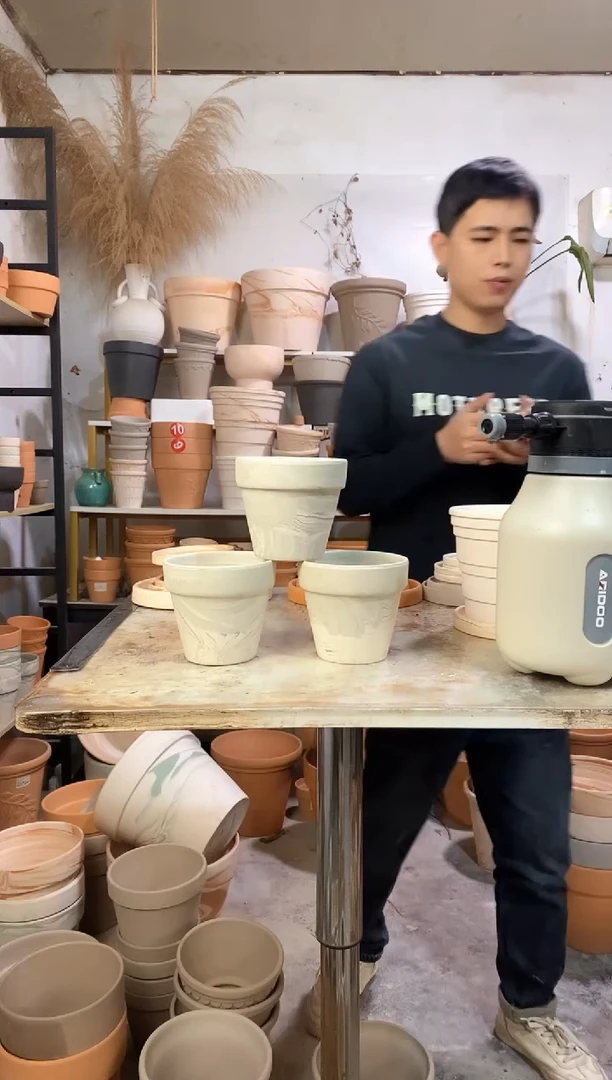 12*11绿白陶 3盆无托