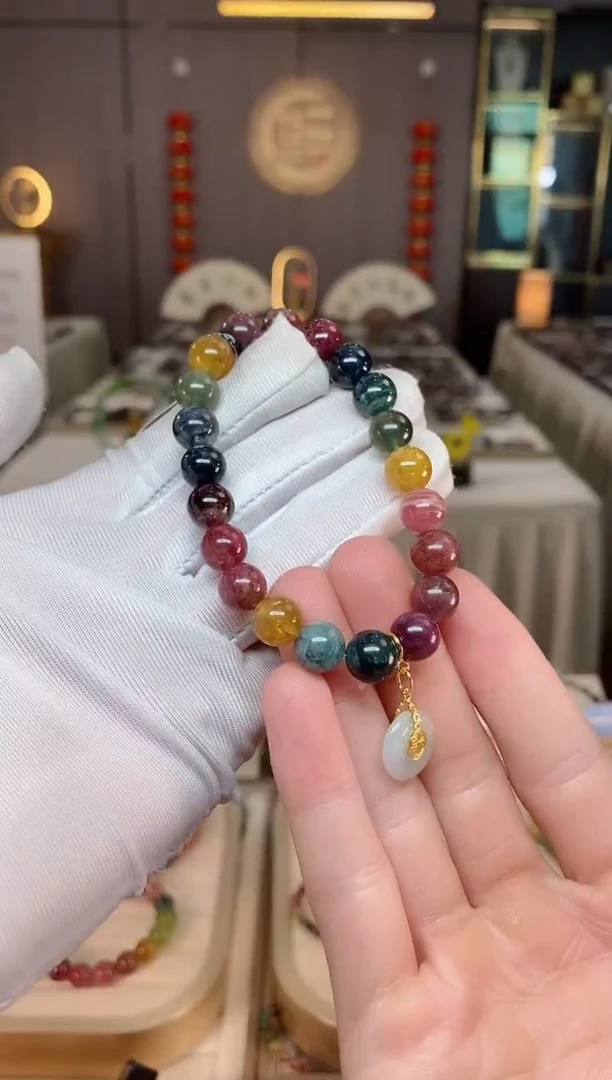 未镶嵌老矿碧玺彩虹单圈手串9mm+碧玺xion多样性发一条