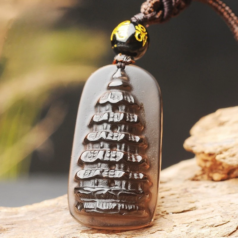 天然冰种黑曜石九层文昌塔吊坠学生款饰品文昌塔项链事业挂坠礼物