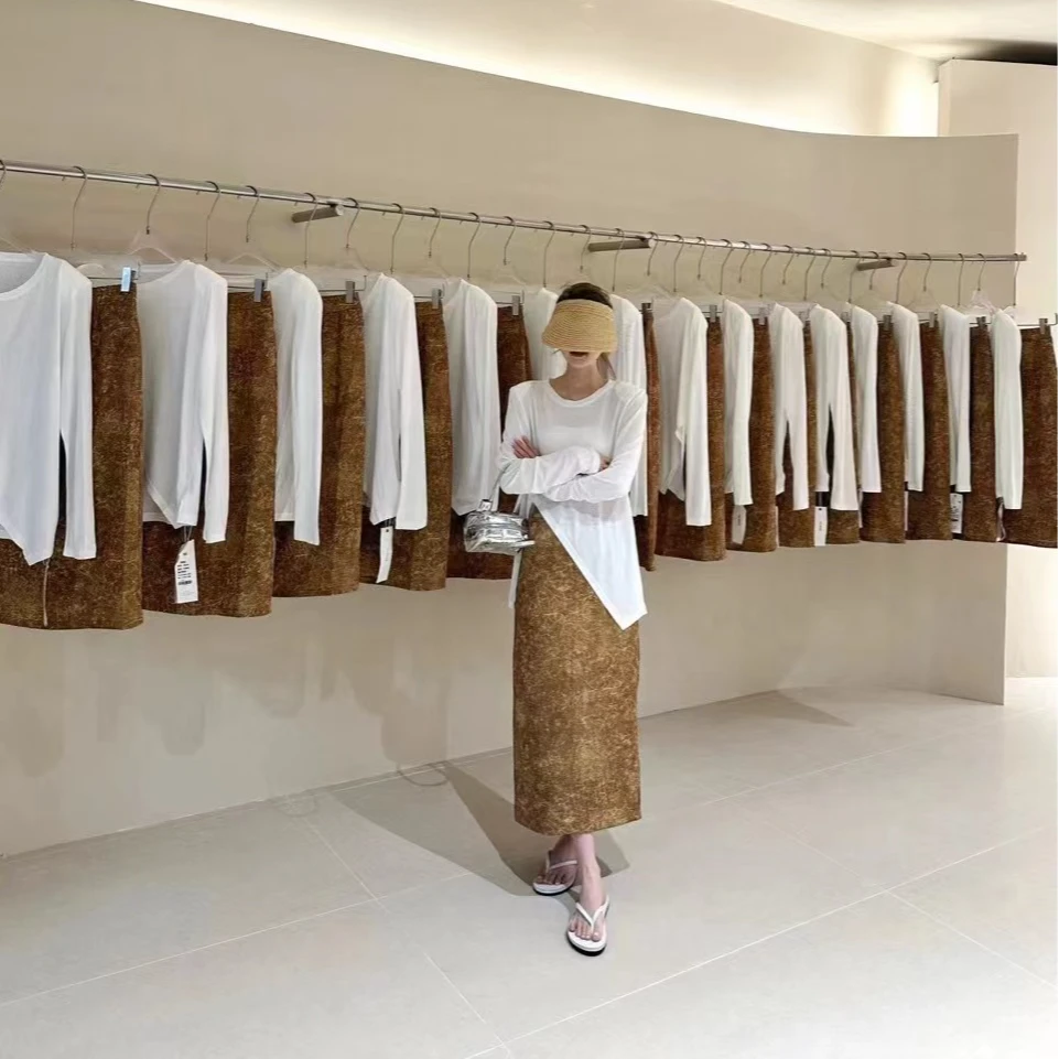 36091 后松紧腰开叉半身裙