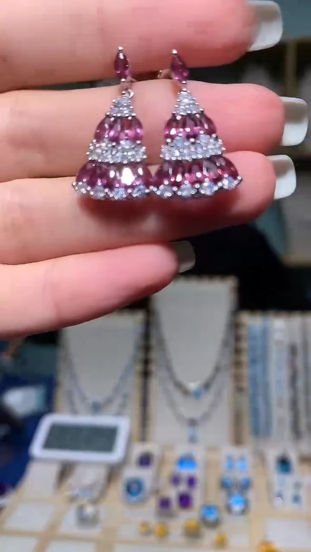 石榴石耳饰银S925镶嵌（宝石世家严选）