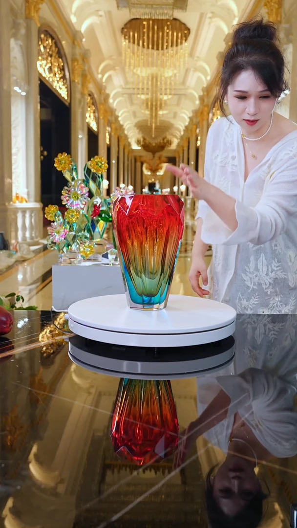 琉璃AJ1010335冰花橙红色花器