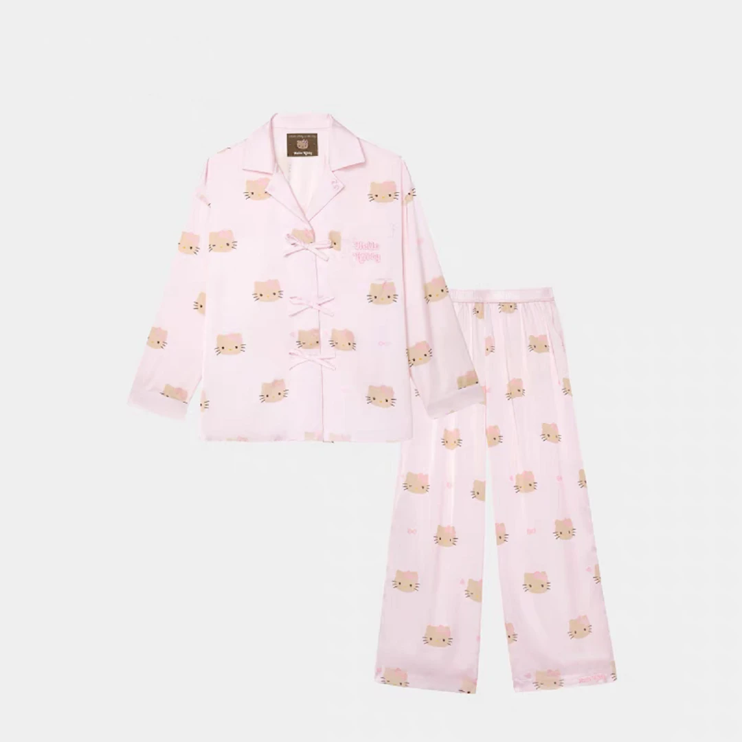 【甜美KT】-春夏黑皮蝴蝶结女款可爱可外潮牌棉质居家服睡衣