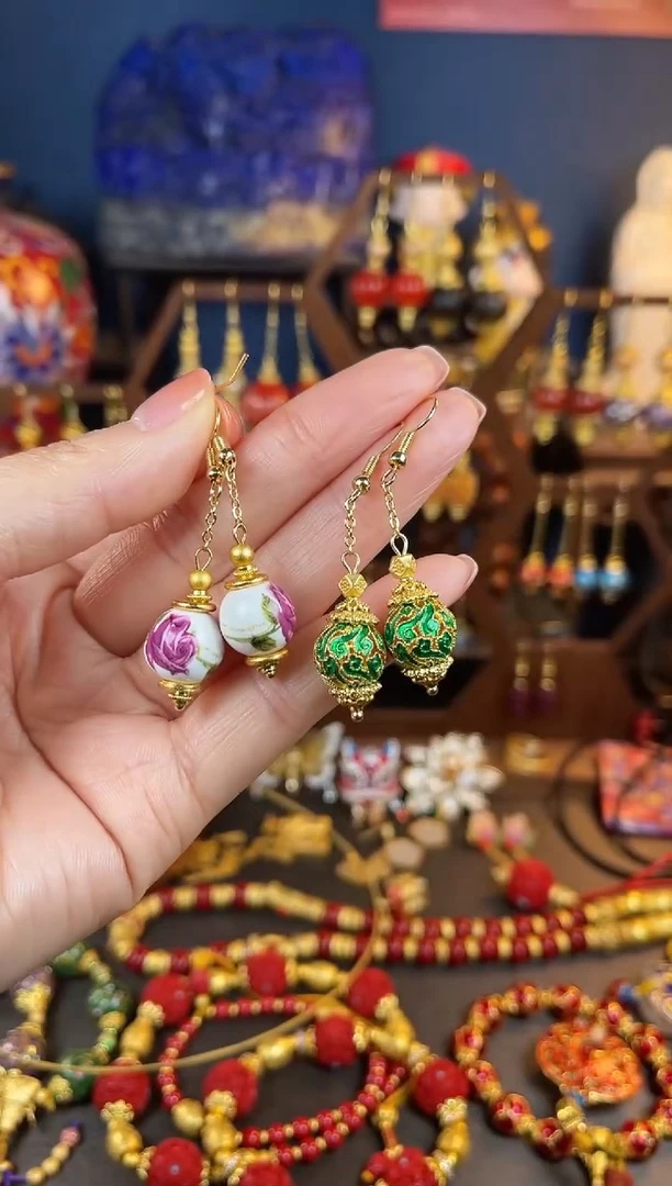 【闪购商品】2个珐琅景泰蓝耳钩