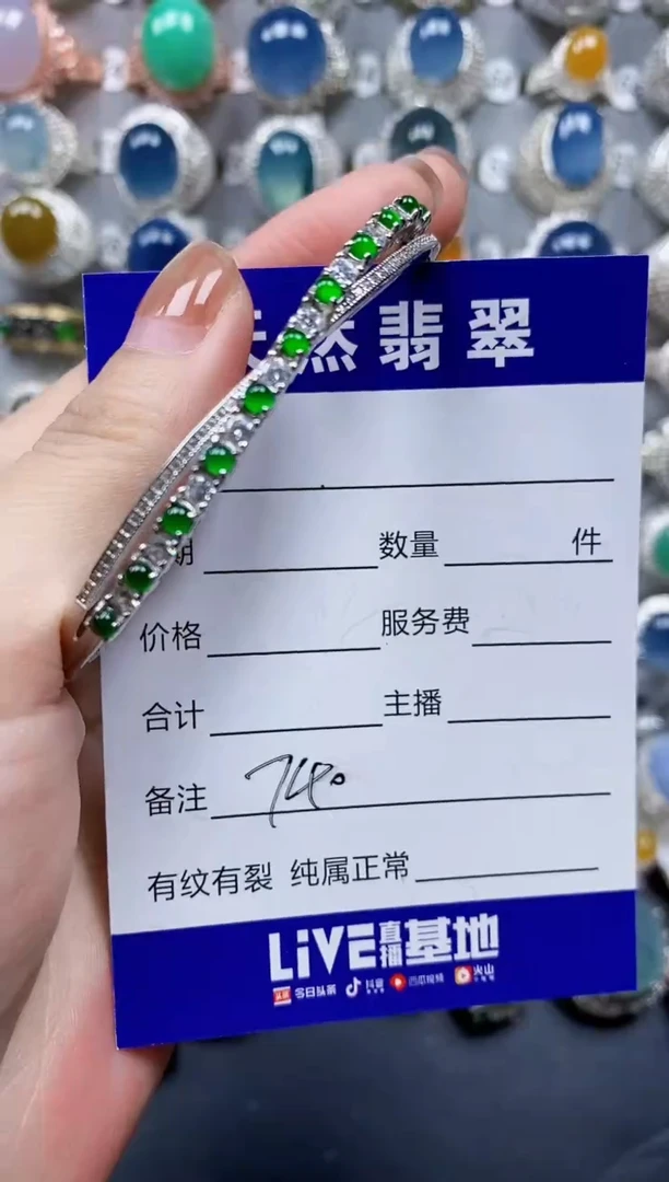 翡翠手镯银S925镶嵌0740