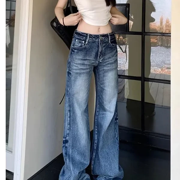 美式复古阔腿牛仔裤女2025春夏新款宽松不贴腿直显瘦筒微喇拖地裤