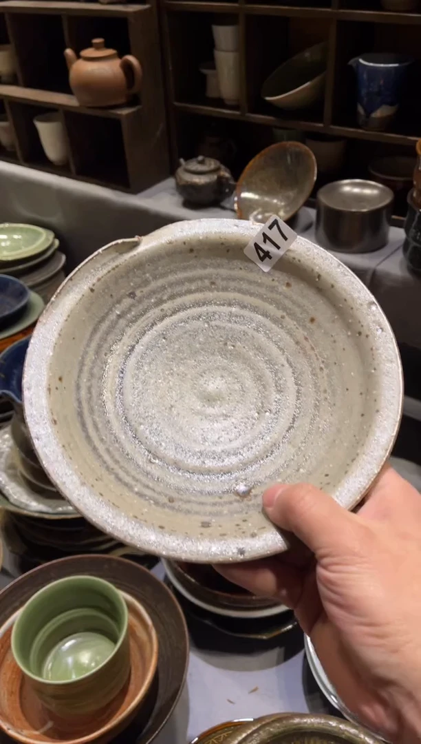 【闪购商品】瓷片417    粗陶水泥灰平沿盘1个
