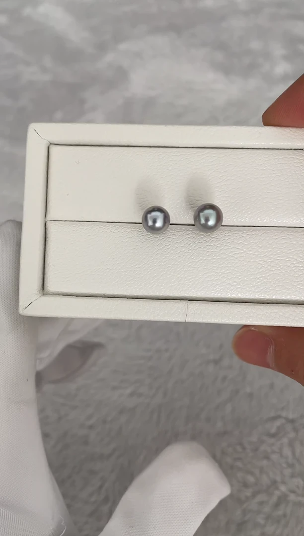 银S925镶嵌耳钉海水珍珠AK真多麻素钉7.5-8mm