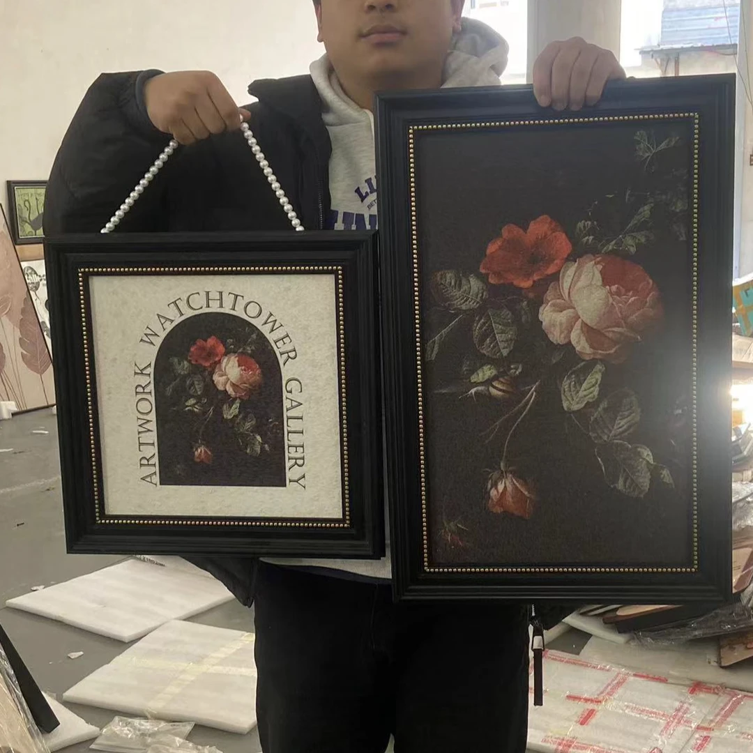 法式复古风装饰画餐边柜客厅沙发背景挂画中古风玄关玫瑰两联4060