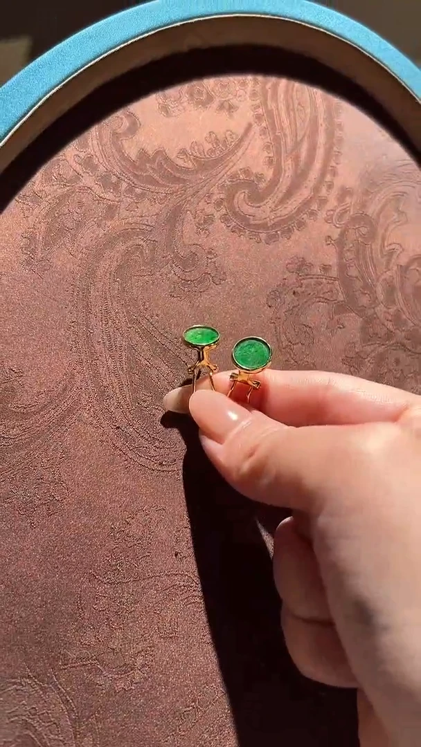 【闪购商品】翡翠耳钉银S925镀金镶嵌红翡绿翠 21号