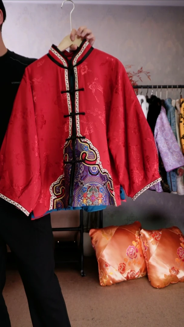 对襟立领如意棉服红色