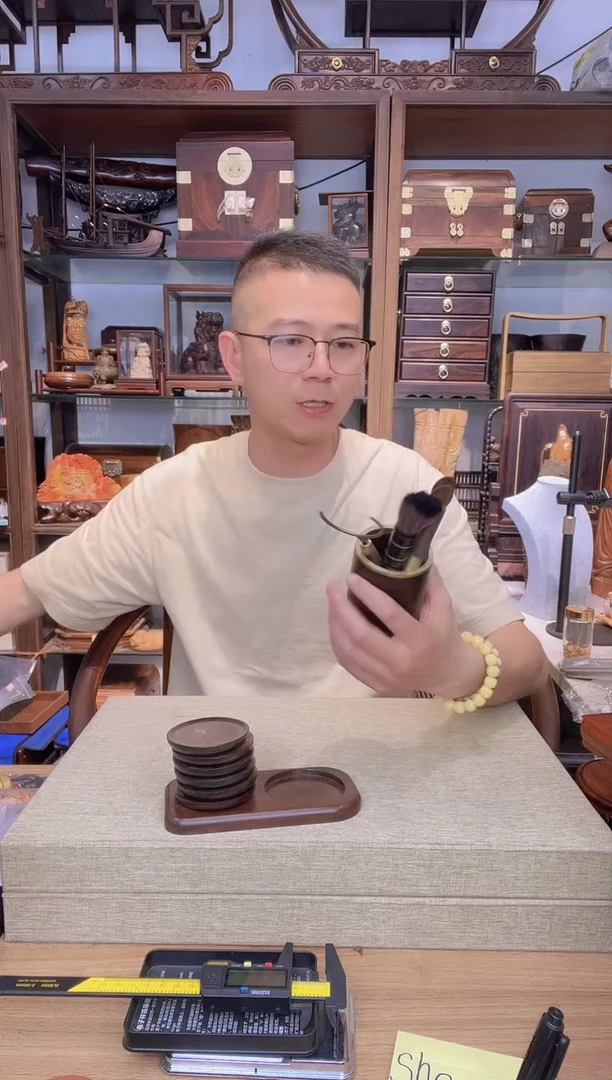 乌木类书架784 黑檀木茶道工具+6片杯垫（麋鹿）