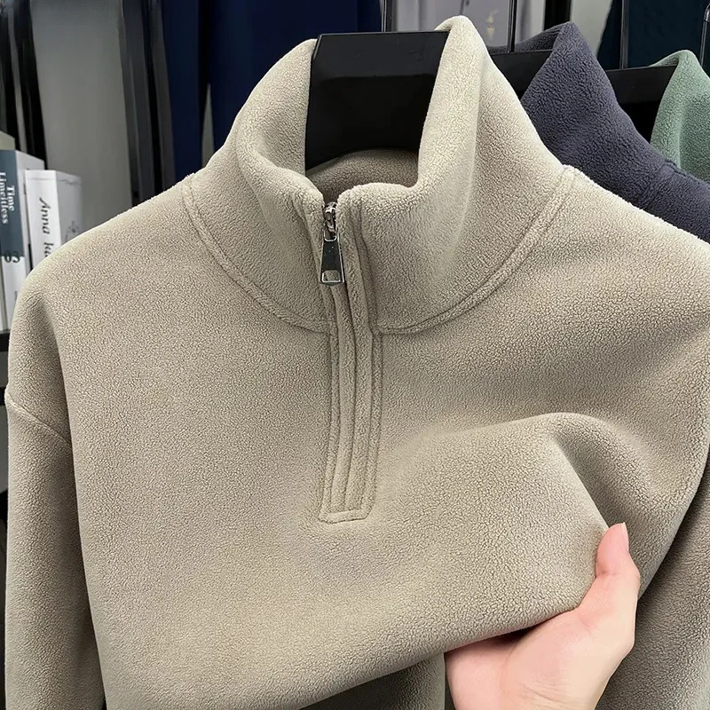 稻草人新款双面绒加厚秋冬季男士卫衣半拉链男士摇粒绒打底卫衣潮