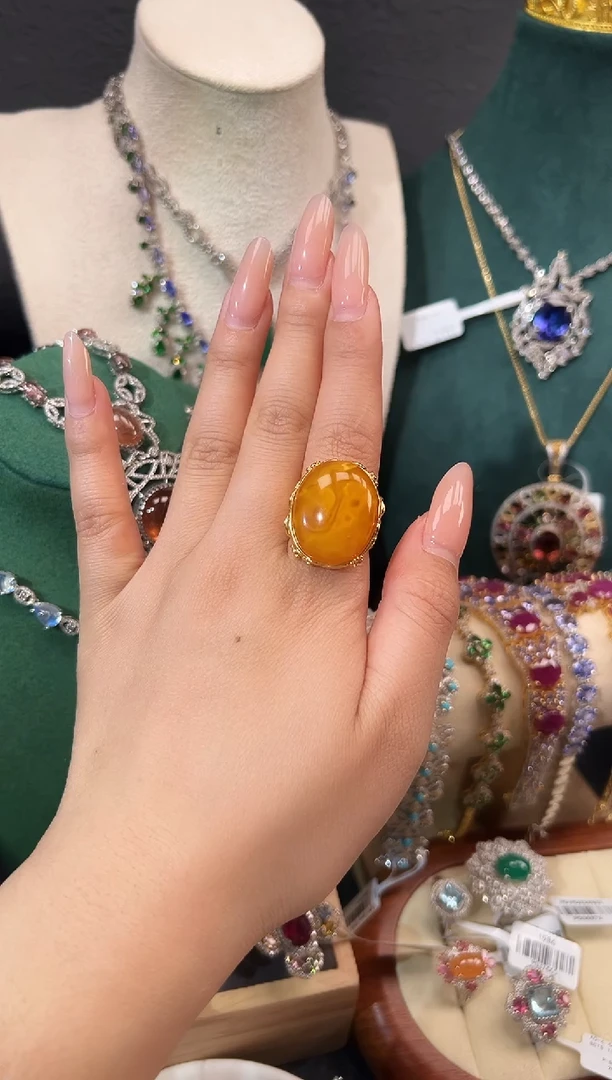 未镶嵌蜜蜡戒指戒指