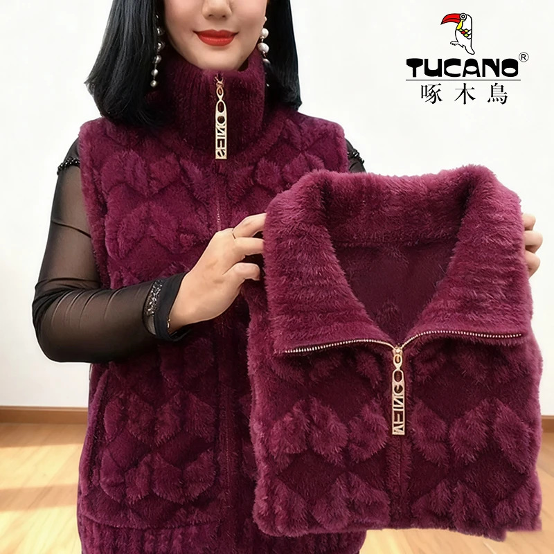 TUCANO/啄木鳥大码秋冬马甲新款宽松中老年毛衣坎肩女装马夹保暖