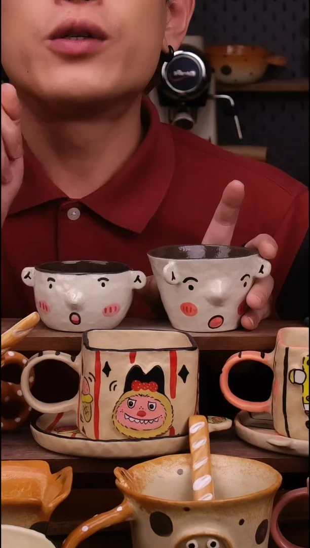 杯子景德镇可爱设计师款陶瓷（大小号，2件套）