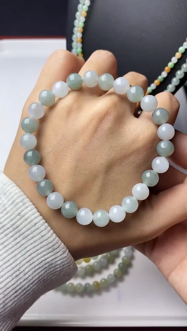 未镶嵌定制翡翠宠粉福利卡7.8双彩手串