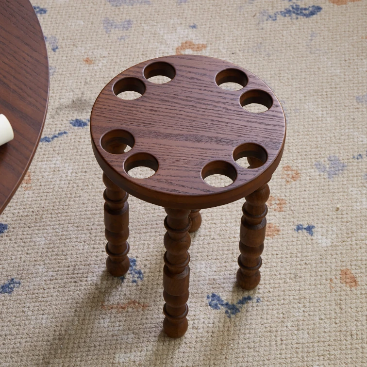 纯木优家法式复古实木小凳子圆凳可叠放家用木板凳