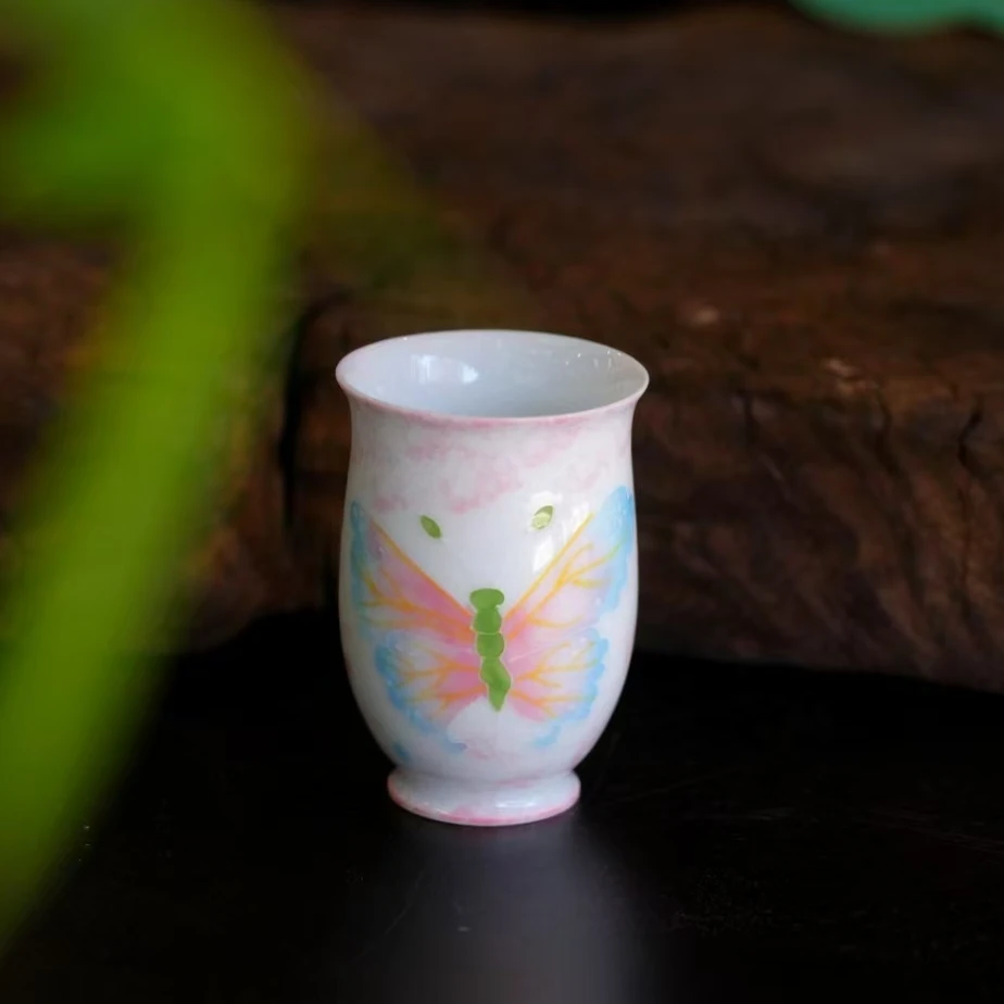 彩蝶纯手绘堆绘小清新女士泡茶陶瓷茶具主人杯美人杯（50ml）