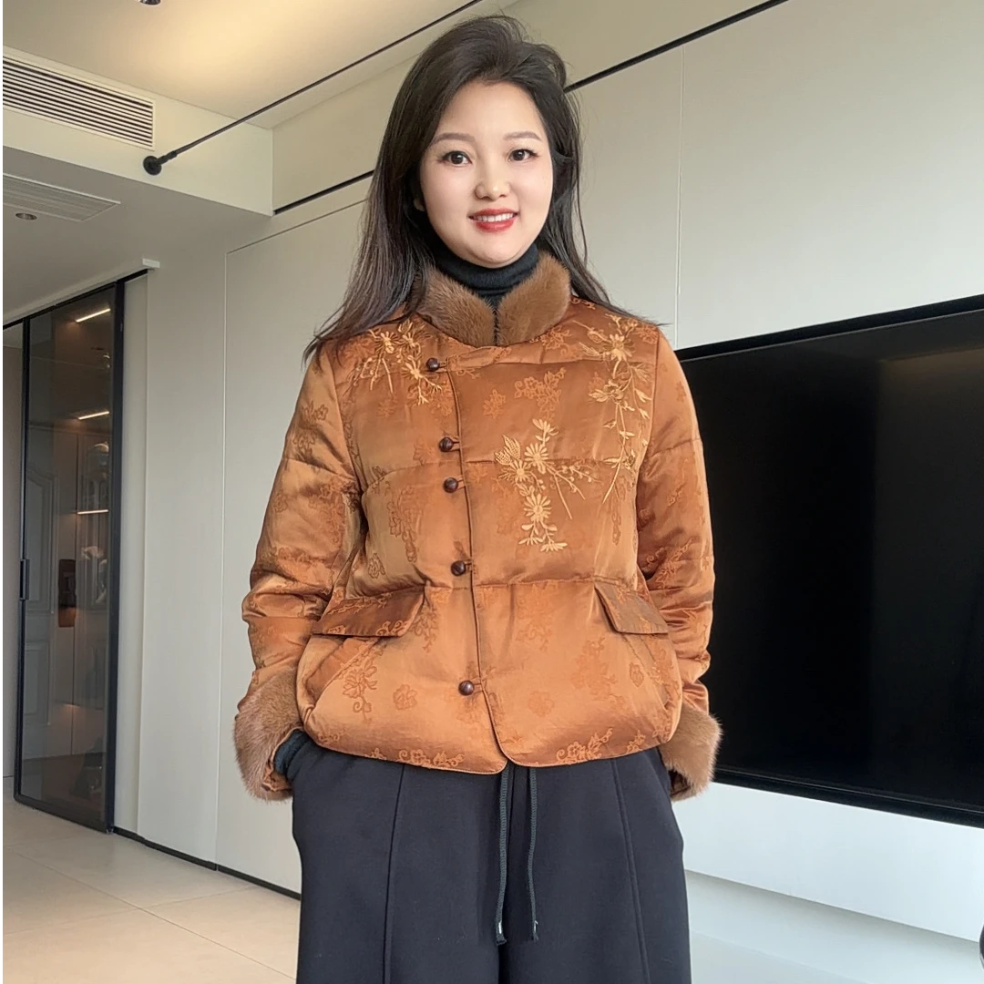 （82536）轻奢显瘦时尚国风鹅绒服水貂立领