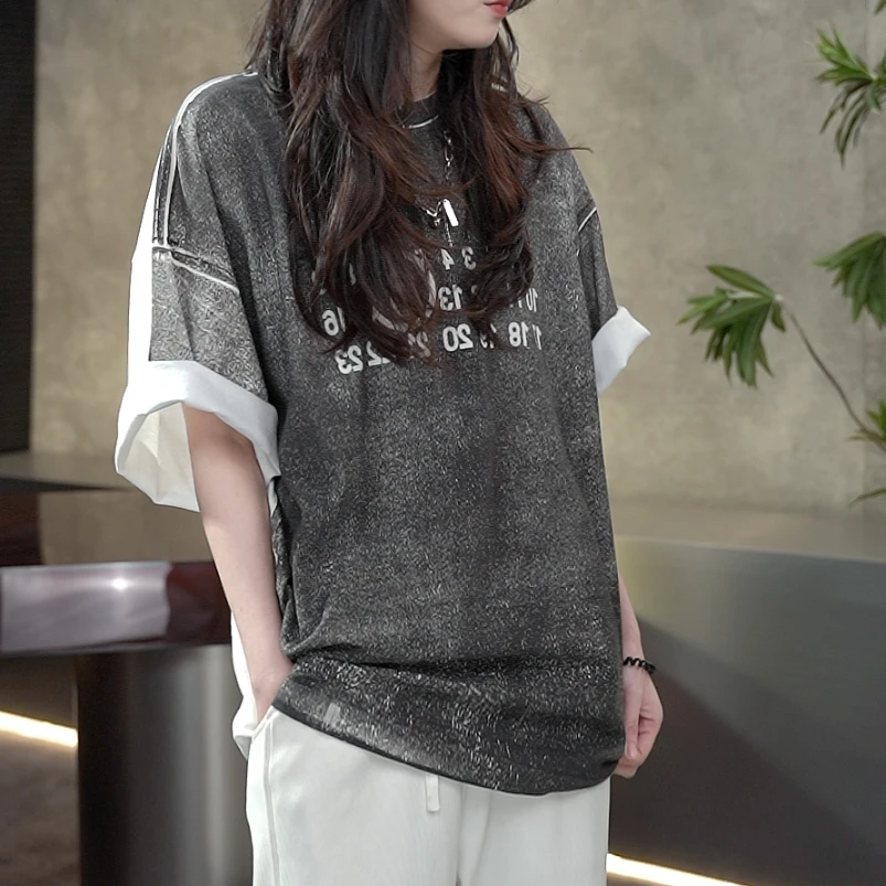 【D12209】Sonamoo纯棉短袖手工刮印时尚圆领T恤D12209