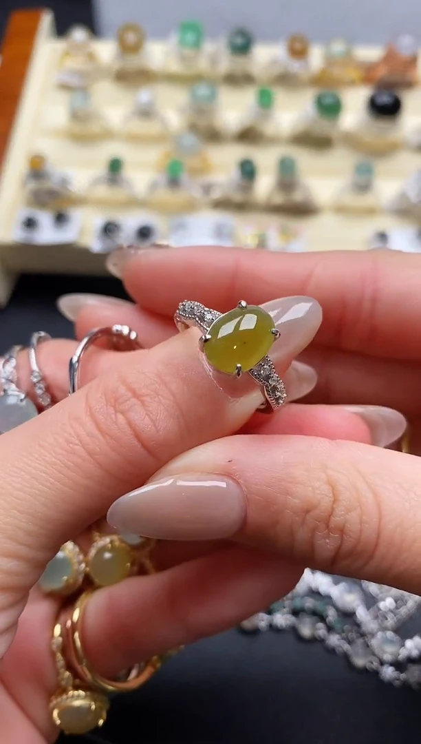 【闪购商品】翡翠戒指银S925镶嵌缅甸翡翠1  8+8