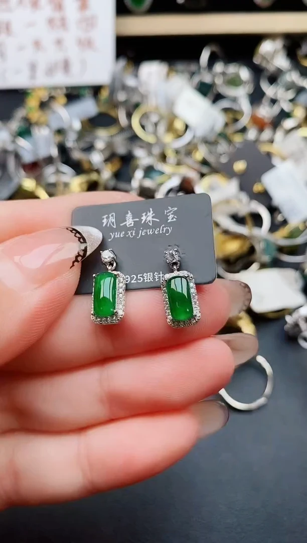 翡翠银S925镶嵌耳饰50850