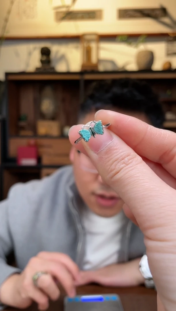 【闪购商品】绿松石戒指银S925镶嵌绿松石蝴蝶戒指*5GW