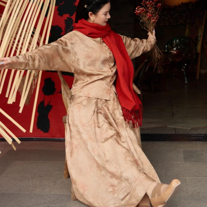 熙影美境【相思遥】原创新中式半身裙中国风羊毛提花半裙女冬季