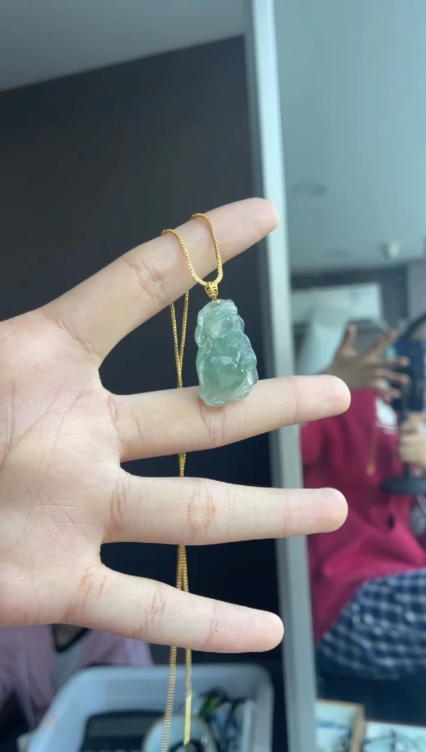 吊坠(不含链)18K金镶嵌翡翠天然缅甸A货翡翠