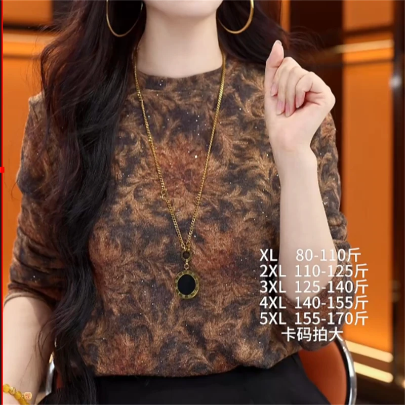 2025新款 宽松 设计感 气质 澳绒打底衫百搭时尚显瘦复古印花圆领