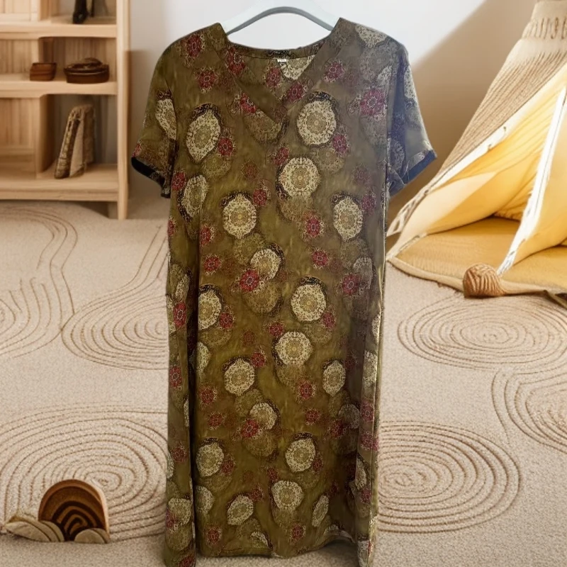 【李生专属】9721-夏季新款中长款V领休闲风气质居家连衣裙（F仓）