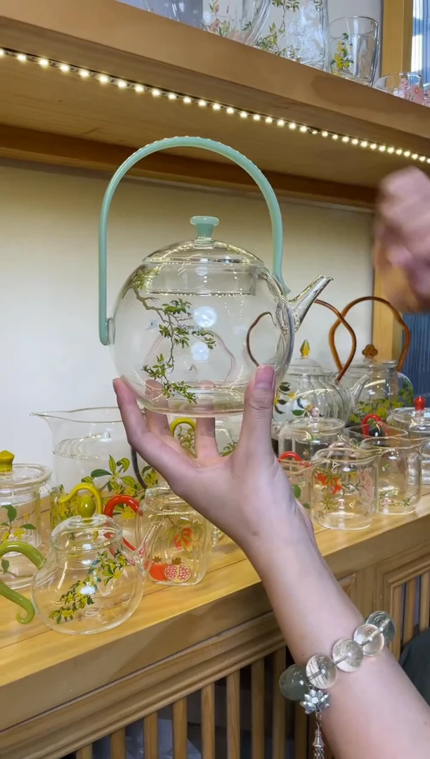 手工艺品玻璃九河抱月壶绿把梨花白燕啊